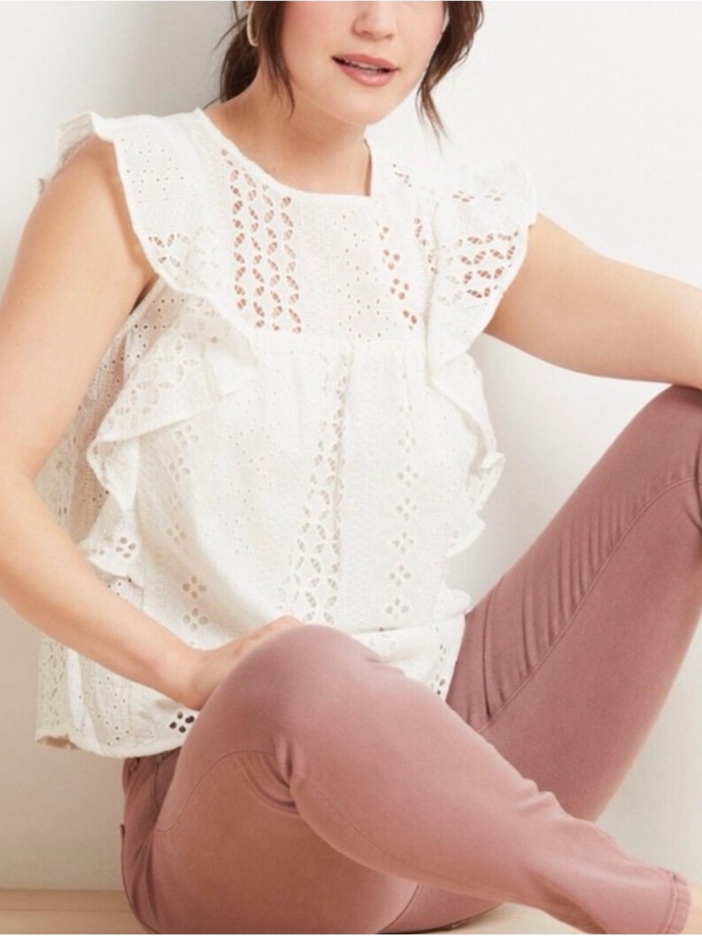Sanctuary White Eyelet Ruffle Sleeve Blouse - Picture 4 of 15